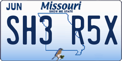 MO license plate SH3R5X