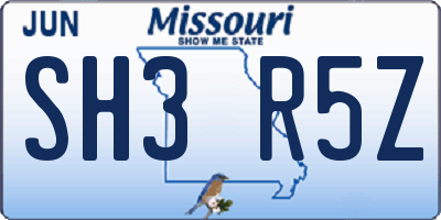 MO license plate SH3R5Z