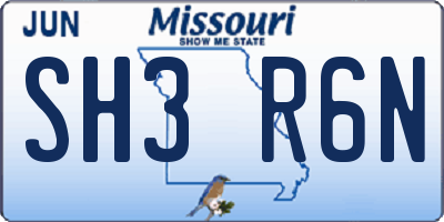 MO license plate SH3R6N