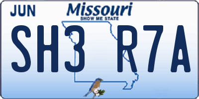 MO license plate SH3R7A