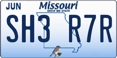 MO license plate SH3R7R