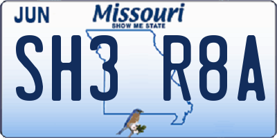 MO license plate SH3R8A