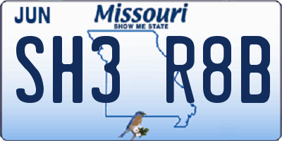 MO license plate SH3R8B