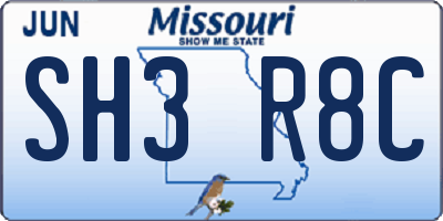 MO license plate SH3R8C