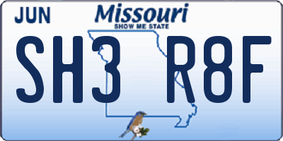 MO license plate SH3R8F