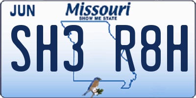 MO license plate SH3R8H