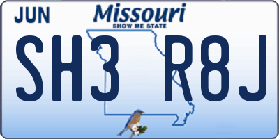 MO license plate SH3R8J