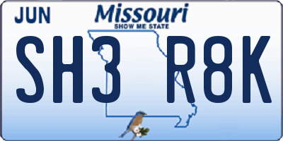 MO license plate SH3R8K