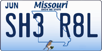 MO license plate SH3R8L