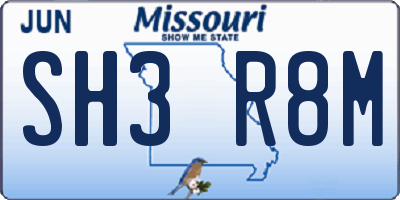 MO license plate SH3R8M