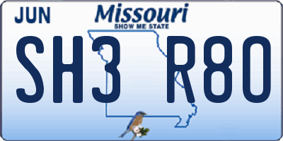 MO license plate SH3R8O