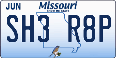 MO license plate SH3R8P