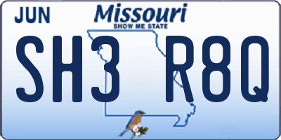 MO license plate SH3R8Q