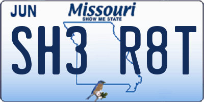 MO license plate SH3R8T
