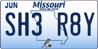 MO license plate SH3R8Y