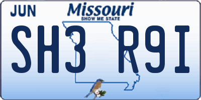 MO license plate SH3R9I