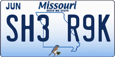 MO license plate SH3R9K