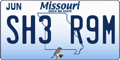 MO license plate SH3R9M