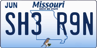 MO license plate SH3R9N