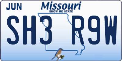 MO license plate SH3R9W