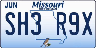 MO license plate SH3R9X