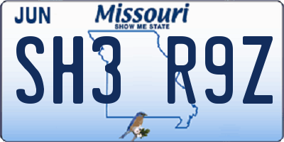 MO license plate SH3R9Z