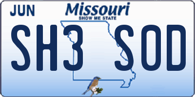 MO license plate SH3S0D