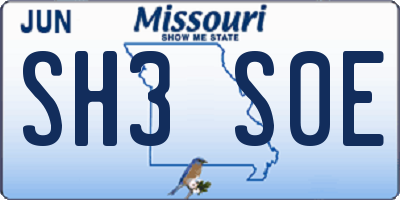 MO license plate SH3S0E