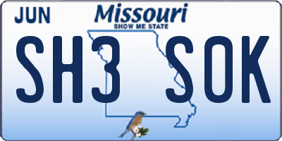 MO license plate SH3S0K