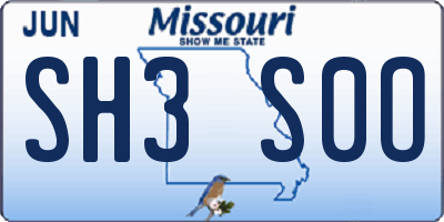 MO license plate SH3S0O