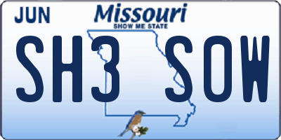 MO license plate SH3S0W