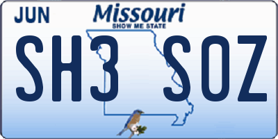 MO license plate SH3S0Z