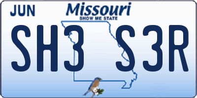 MO license plate SH3S3R