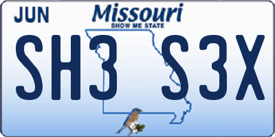 MO license plate SH3S3X