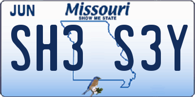 MO license plate SH3S3Y