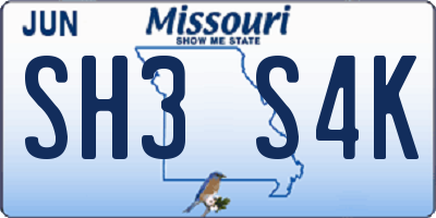MO license plate SH3S4K