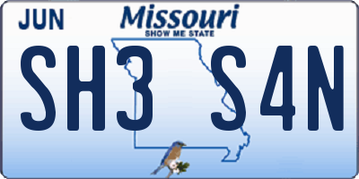 MO license plate SH3S4N