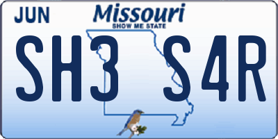 MO license plate SH3S4R