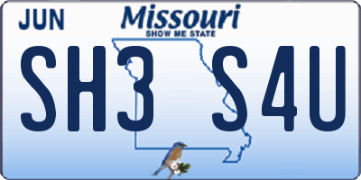 MO license plate SH3S4U