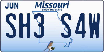 MO license plate SH3S4W