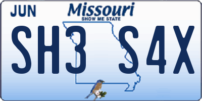 MO license plate SH3S4X