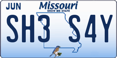 MO license plate SH3S4Y