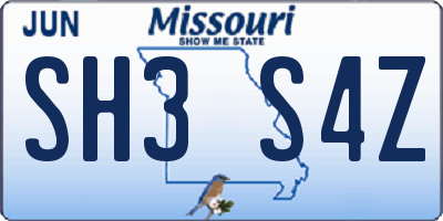 MO license plate SH3S4Z