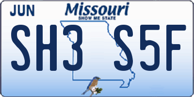 MO license plate SH3S5F