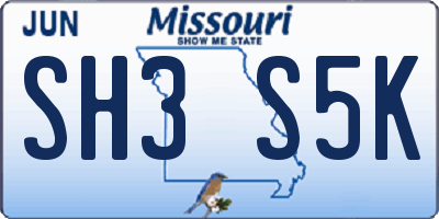 MO license plate SH3S5K