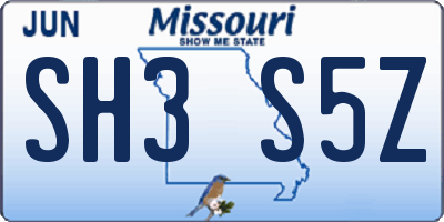 MO license plate SH3S5Z