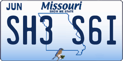 MO license plate SH3S6I
