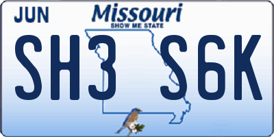 MO license plate SH3S6K