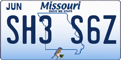 MO license plate SH3S6Z