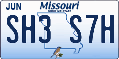 MO license plate SH3S7H